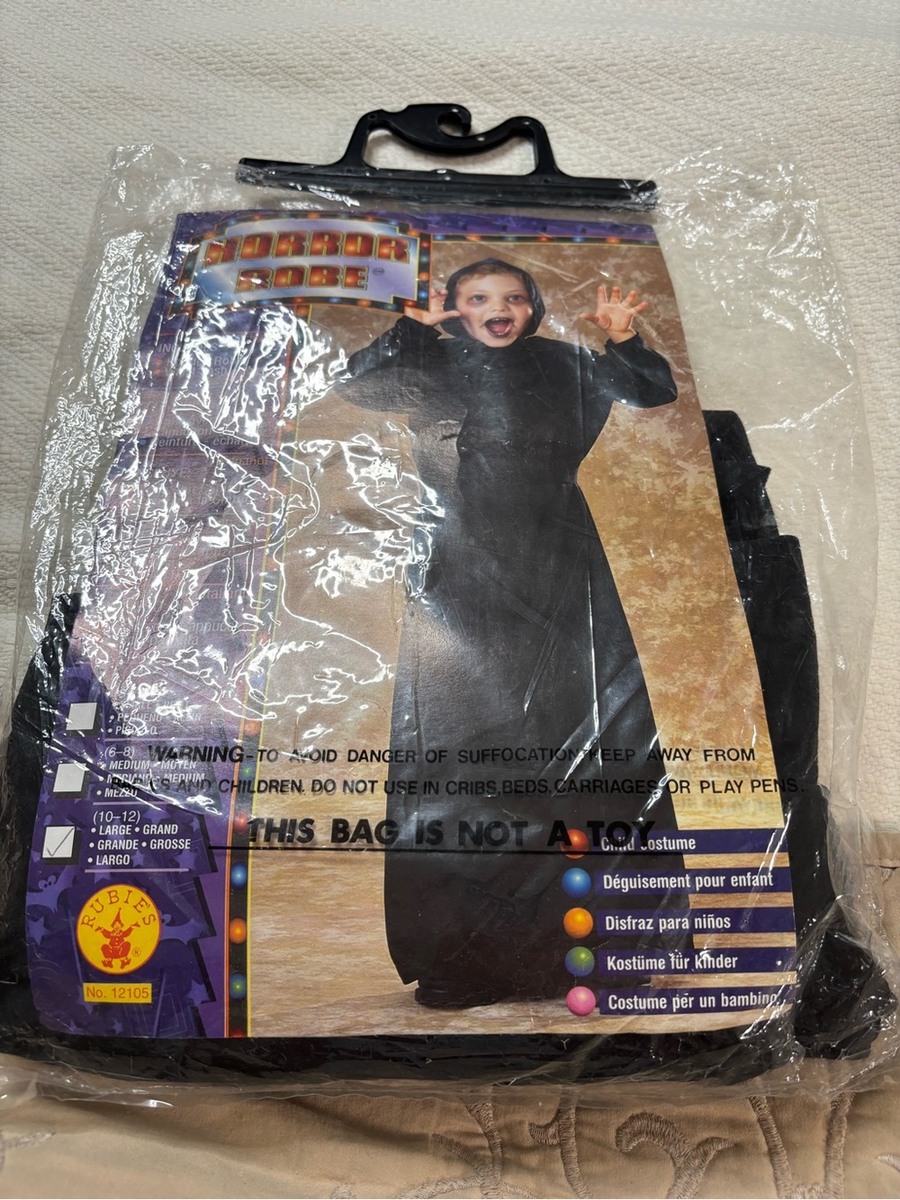 Hooded Horror Robe Black with scary mask kids size large 10-12 great condition